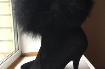 Сапоги чулки новые casadei италия 39 размер черные замша стретч обувь женская мех лиса двойной внутр