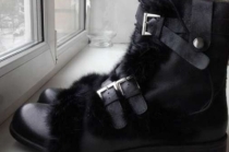 Ботинки новые мужские зима кожа черные 43 размер сапоги внутри овчина верх мех кролик принт дизайн д15