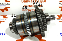 Вал АКПП ZY300, ZY280, ZL15 с количеством зубьев 41/59/46/31 сборе с фрикционными дисками подходит для китайских фронтальных погрузчиков марок: Fukai